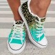 Women's Rhinestone & Leopard Decor Canvas Shoes, Low Top Lace Up Slip-on Shoes, Casual & Lightweight Shoes