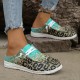 Women's Rhinestone & Leopard Decor Canvas Shoes, Low Top Lace Up Slip-on Shoes, Casual & Lightweight Shoes