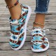 Women's Geometric Pattern Canvas Shoes, Casual Lace Up Outdoor Shoes, Lightweight Low Top Sneakers