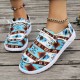 Women's Geometric Pattern Canvas Shoes, Casual Lace Up Outdoor Shoes, Lightweight Low Top Sneakers