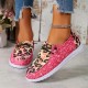 Women's Leopard Print Canvas Shoes, Casual Lace Up Outdoor Shoes, Lightweight Low Top Sneakers