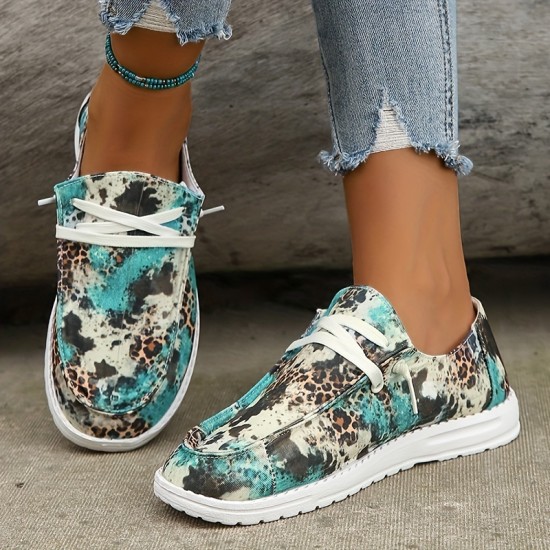 Women's Leopard Pattern Flat Loafers, Slip On Low-top Round Toe Lightweight Canvas Shoes, Casual Outdoor Shoes