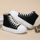 Women's Solid Color Casual Shoes, Lace Up Comfy Platform Soft Sole Shoes, Versatile High-top Canvas Shoes