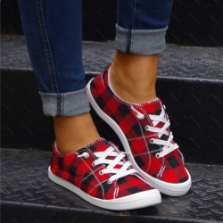 Women's Plaid Pattern Sneakers, Low Top Lace Up Flat Canvas Shoes, Casual & Comfortable Walking Shoes