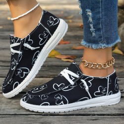 Women's Heart Pattern Loafers, Lightweight Slip On Casual Soft Sole Shoes, Valentine's Day Canvas Shoes