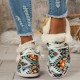 Women's Geometric Pattern Canvas Shoes, Casual Lace Up Plush Lined Shoes, Comfortable Low Top Sneakers