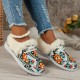 Women's Geometric Pattern Canvas Shoes, Casual Lace Up Plush Lined Shoes, Comfortable Low Top Sneakers