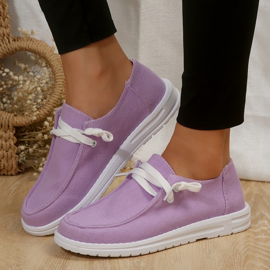 Women's Low Top Canvas Shoes, Round Toe Slip On Flat Loafers, Casual Walking Shoes