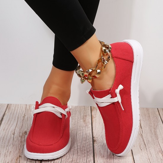 Women's Low Top Canvas Shoes, Round Toe Slip On Flat Loafers, Casual Walking Shoes