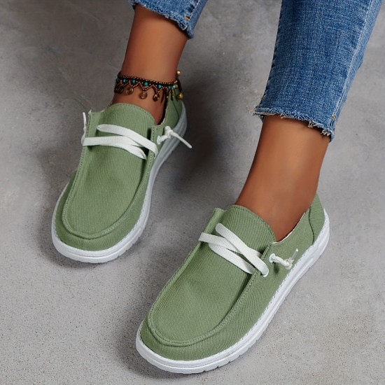 Women's Low Top Canvas Shoes, Round Toe Slip On Flat Loafers, Casual Walking Shoes