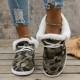 Women's Fluffy Fleece Lined Canvas Shoes, Thermal Slip On Low Top Shoes, Winter Warm Flat Shoes