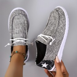 Women's Star Pattern Canvas Shoes, Casual Lace Up Outdoor Shoes, Lightweight Low Top Sneakers