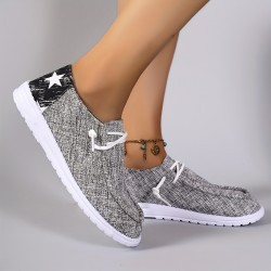 Women's Star Pattern Canvas Shoes, Casual Lace Up Outdoor Shoes, Lightweight Low Top Sneakers