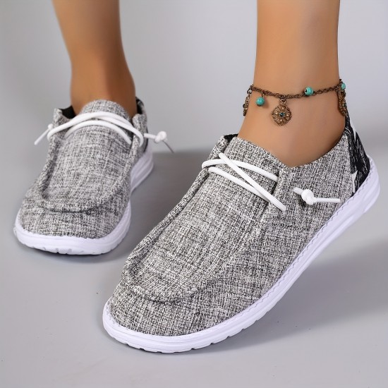 Women's Star Pattern Canvas Shoes, Casual Lace Up Outdoor Shoes, Lightweight Low Top Sneakers