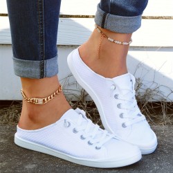 Women's Flat Canvas Shoes, Casual Lace Up Slip On Low Top Casual Shoes, Outdoor Sports Walking Shoes