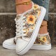 Women's Sunflower Print Canvas Shoes, Casual Lace Up Outdoor Shoes, Lightweight Low Top Walking Shoes