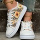 Women's Sunflower Print Canvas Shoes, Casual Lace Up Outdoor Shoes, Lightweight Low Top Walking Shoes