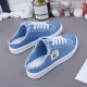 Women's Solid Color Canvas Shoes, Slip On Lace Up Round Toe Non-slip Half Drag Casual Slides Shoes, Comfy Outdoor Shoes