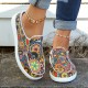 Women's Floral Print Canvas Shoes, Slip-on Round Toe Lightweight Casual Shoes, Women's Comfy Walking Flat Shoes