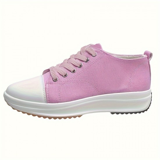 Women's Solid Color Casual Sneakers, Lace Up Platform Soft Sole Sporty Trainers, Breathable Low-top Skate Shoes