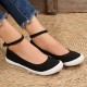 Women's Balck Canvas Shoes, Casual Buckle Strap Flat Shoes, Women's Daily Outdoor Shoes