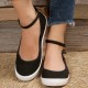 Women's Balck Canvas Shoes, Casual Buckle Strap Flat Shoes, Women's Daily Outdoor Shoes