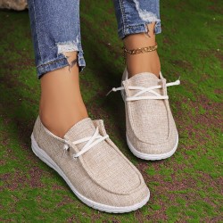 Women's Solid Color Canvas Shoes, Slip On Low-top Round Toe Flat Non-slip Lightweight Shoes, Versatile Comfy Shoes