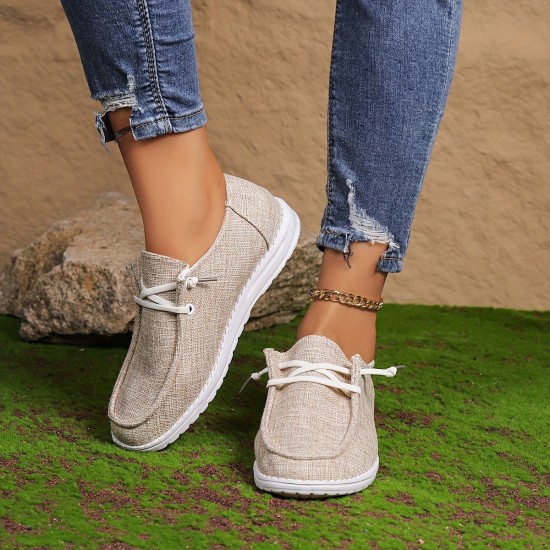 Women's Solid Color Canvas Shoes, Slip On Low-top Round Toe Flat Non-slip Lightweight Shoes, Versatile Comfy Shoes