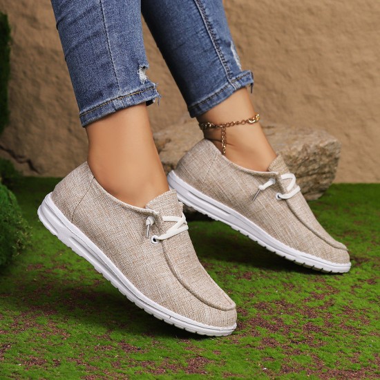 Women's Solid Color Canvas Shoes, Slip On Low-top Round Toe Flat Non-slip Lightweight Shoes, Versatile Comfy Shoes