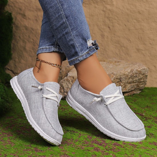 Women's Solid Color Canvas Shoes, Slip On Low-top Round Toe Flat Non-slip Lightweight Shoes, Versatile Comfy Shoes