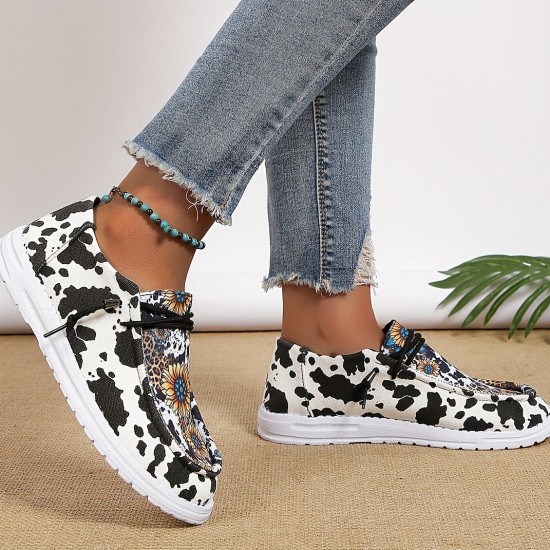 Women's Sunflower Print Canvas Shoes, Lightweight Low Top Lace Up Shoes, Women's Fashion Walking Shoes