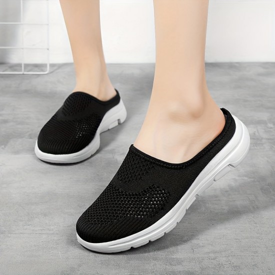 Women's Breathable Mesh Mule Sneakers, Casual Slip On Outdoor Shoes, Lightweight & Comfortable Shoes