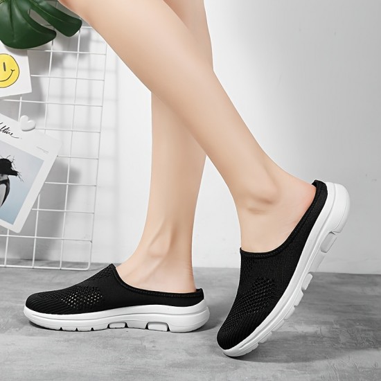 Women's Breathable Mesh Mule Sneakers, Casual Slip On Outdoor Shoes, Lightweight & Comfortable Shoes