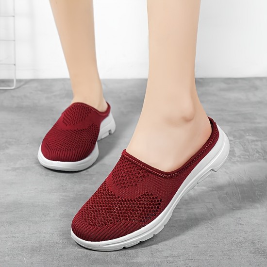 Women's Breathable Mesh Mule Sneakers, Casual Slip On Outdoor Shoes, Lightweight & Comfortable Shoes