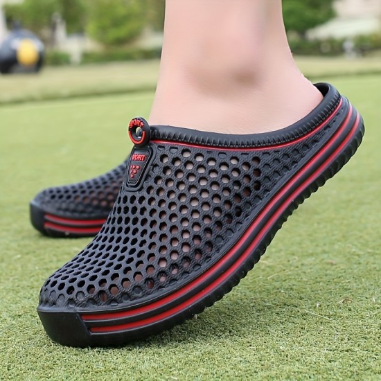 Women's Solid Color Flatform Clogs, Slip On Round Toe Hollow Out Non-slip Outdoor Slides Shoes, Summer Casual Shoes