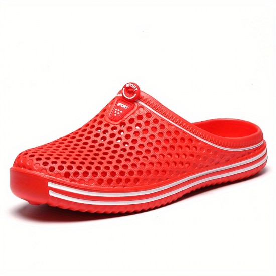 Women's Solid Color Flatform Clogs, Slip On Round Toe Hollow Out Non-slip Outdoor Slides Shoes, Summer Casual Shoes