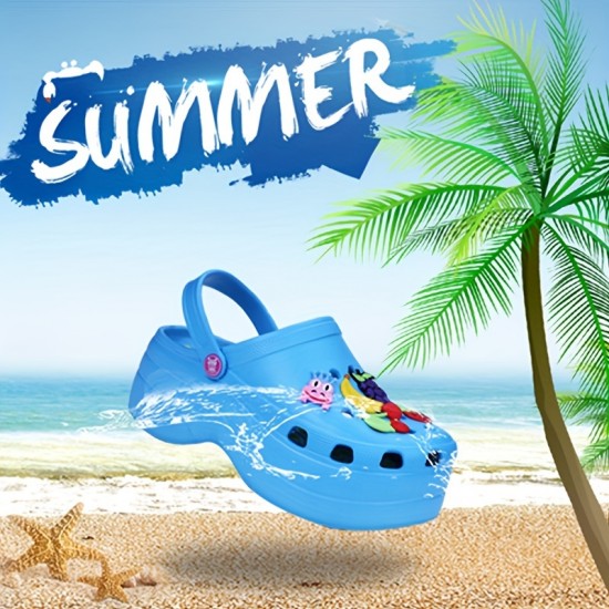 Women's Trendy Platform Clogs, Cute Cartoon Decor Hollow Out Slide Sandals, Fashion Outdoor Beach Garden Shoes