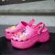 Women's Trendy Platform Clogs, Cute Cartoon Decor Hollow Out Slide Sandals, Fashion Outdoor Beach Garden Shoes