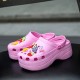 Women's Trendy Platform Clogs, Cute Cartoon Decor Hollow Out Slide Sandals, Fashion Outdoor Beach Garden Shoes