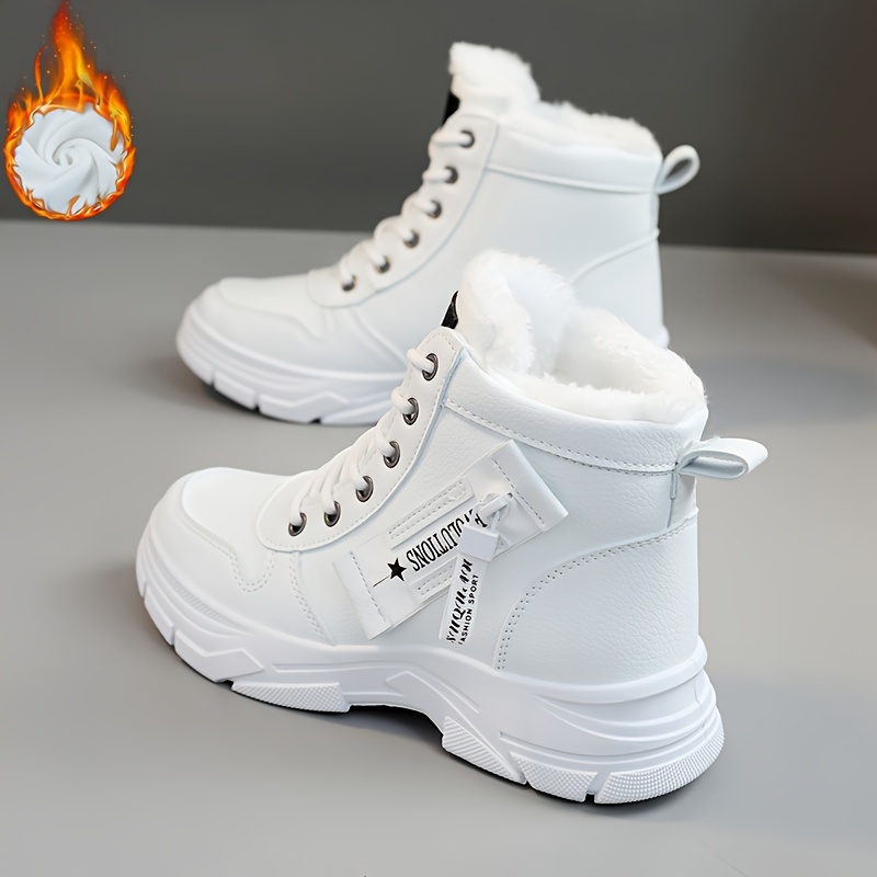 womens platform high top sneakers casual lace up plush lined shoes comfortable winter outdoor shoes details 0