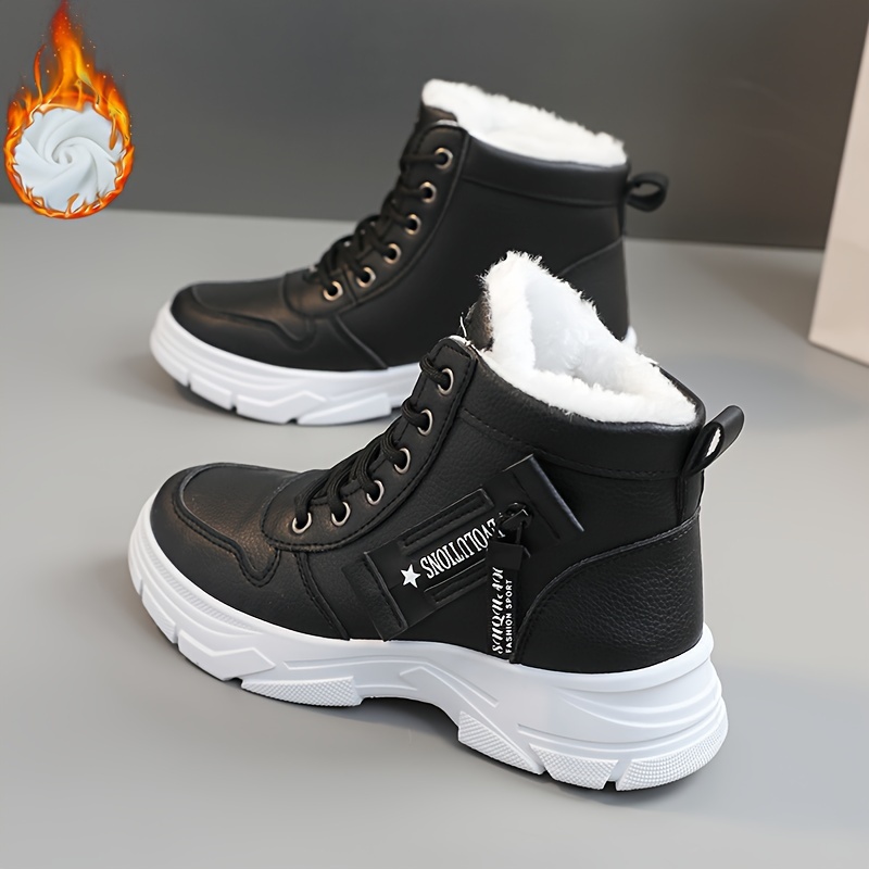 womens platform high top sneakers casual lace up plush lined shoes comfortable winter outdoor shoes details 3