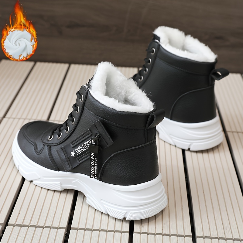 womens platform high top sneakers casual lace up plush lined shoes comfortable winter outdoor shoes details 5