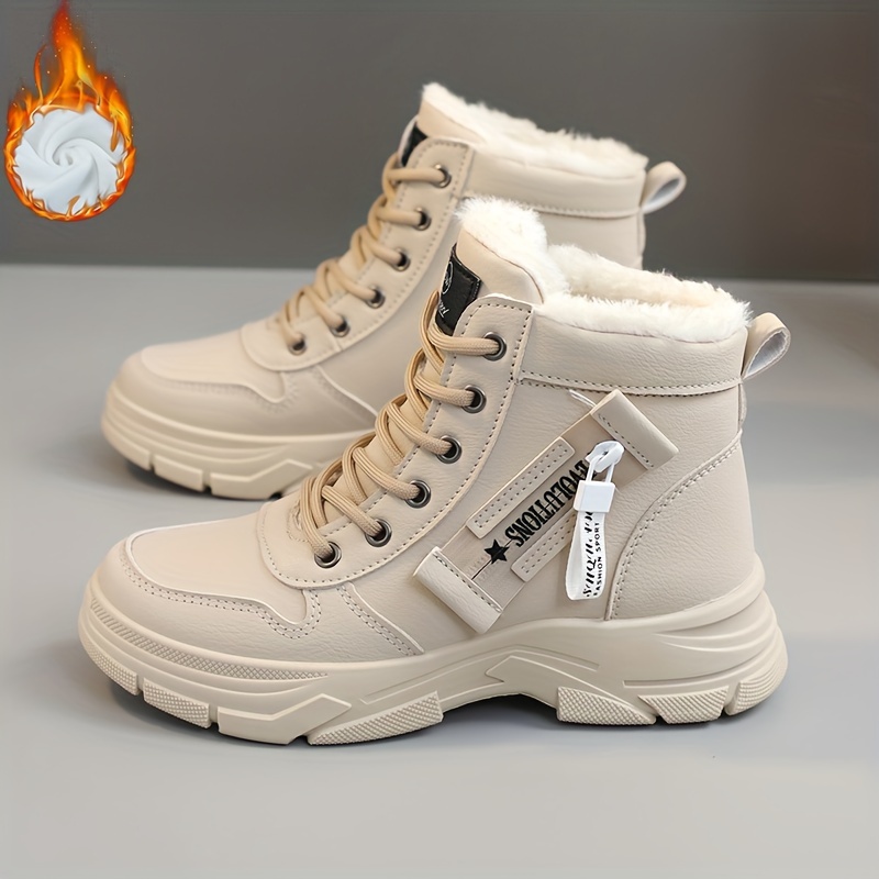 womens platform high top sneakers casual lace up plush lined shoes comfortable winter outdoor shoes details 6