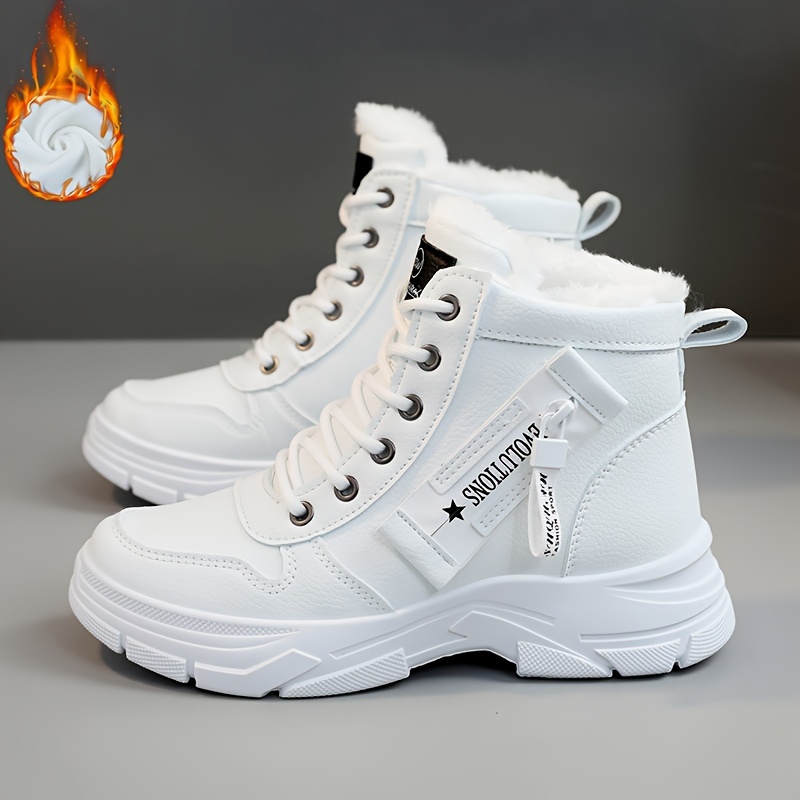 womens platform high top sneakers casual lace up plush lined shoes comfortable winter outdoor shoes details 7