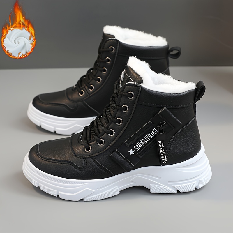 womens platform high top sneakers casual lace up plush lined shoes comfortable winter outdoor shoes details 8