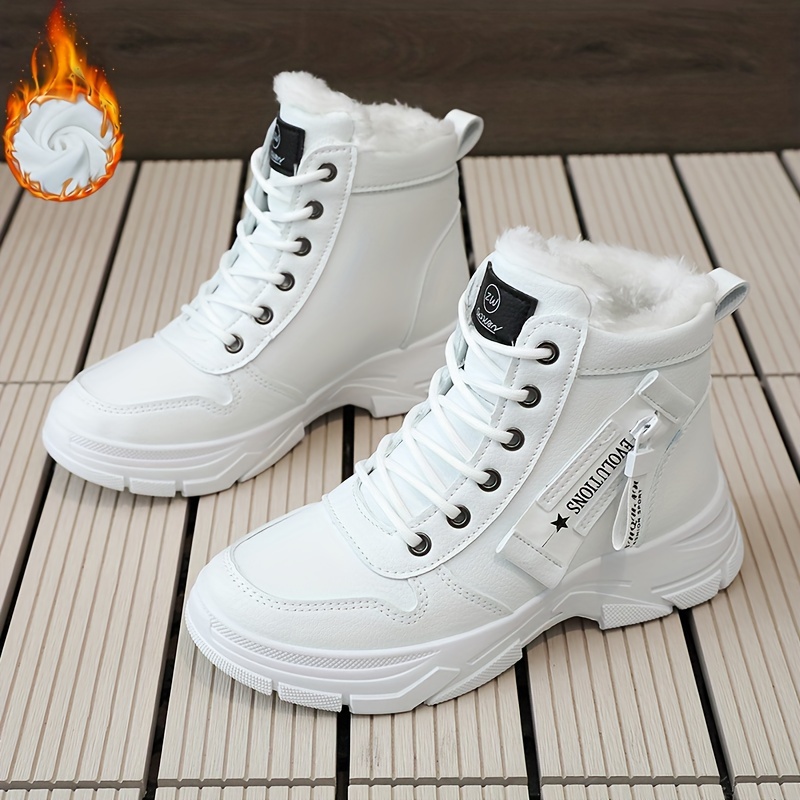 womens platform high top sneakers casual lace up plush lined shoes comfortable winter outdoor shoes details 9