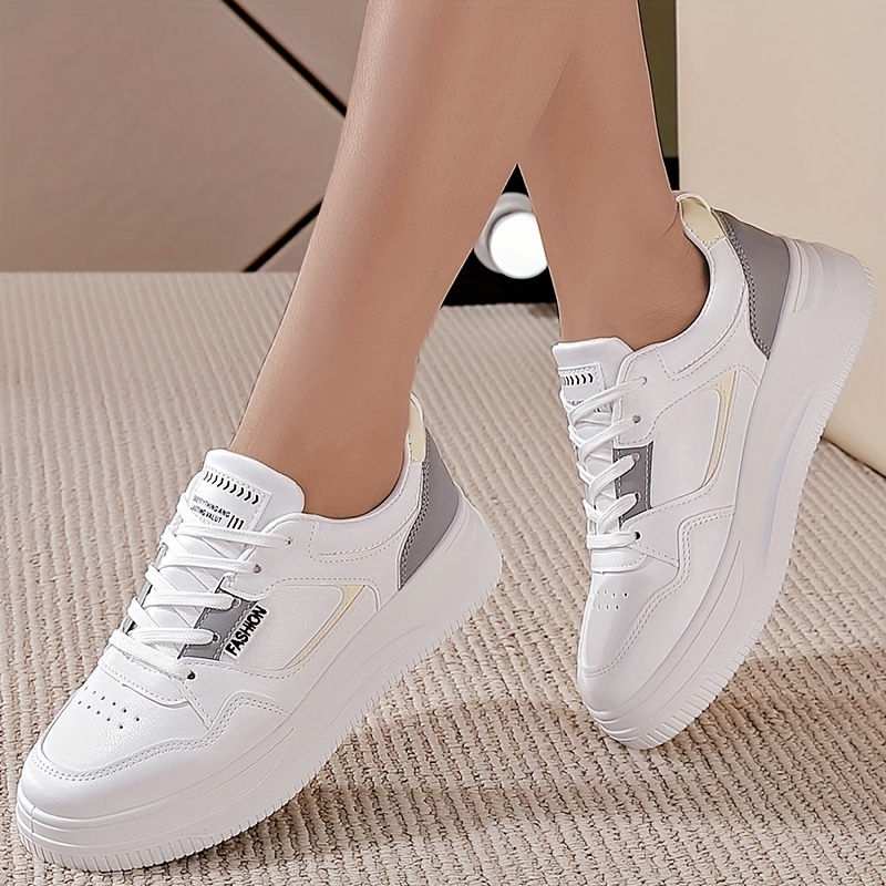 womens platform skate shoes colorblock round toe lace up low top sneakers versatile walking sports shoes details 4