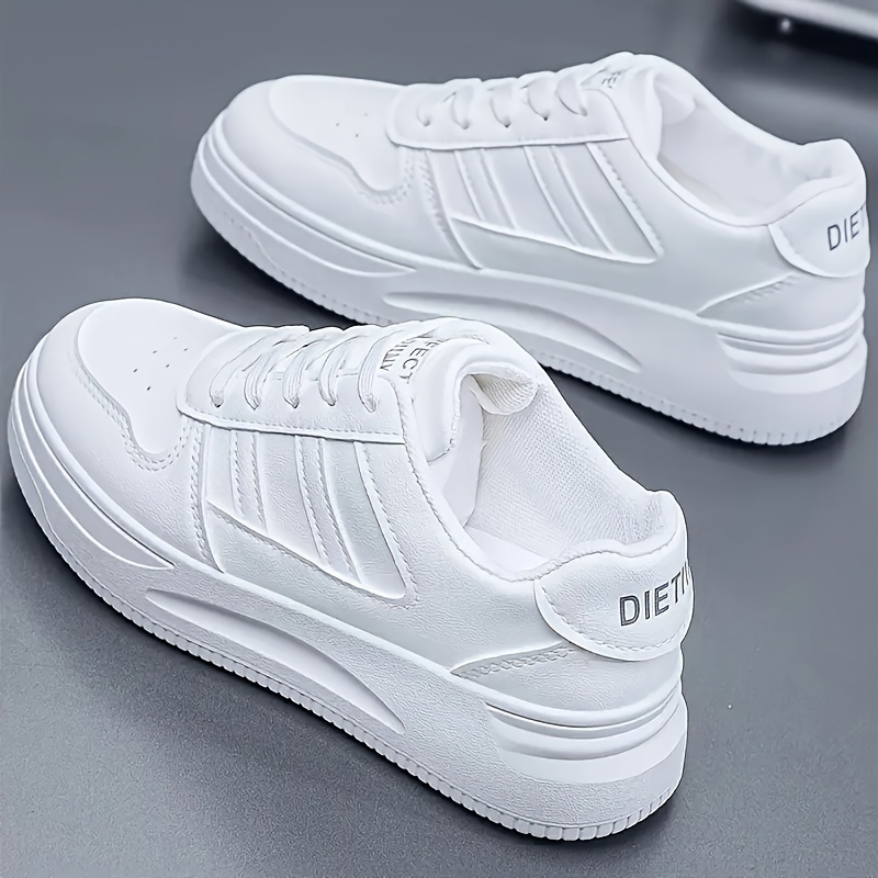 womens solid color casual sneakers lace up comfy platform white shoes lightweight low top sporty trainers details 2