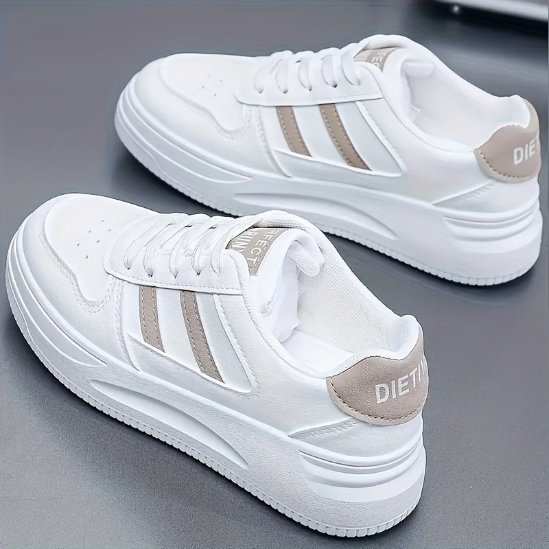 womens solid color casual sneakers lace up comfy platform white shoes lightweight low top sporty trainers details 4