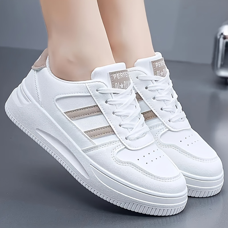 womens solid color casual sneakers lace up comfy platform white shoes lightweight low top sporty trainers details 5